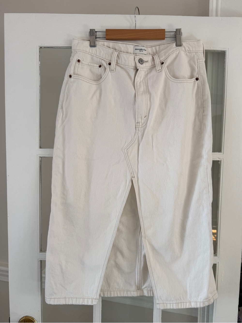 Abercrombie & Fitch Off White Denim Midi Skirt